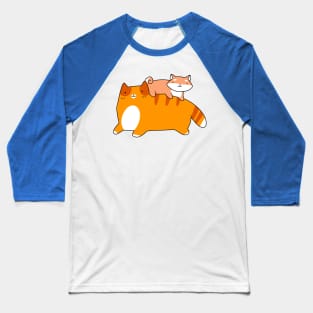 Orange Tabby and Shiba Pup Baseball T-Shirt